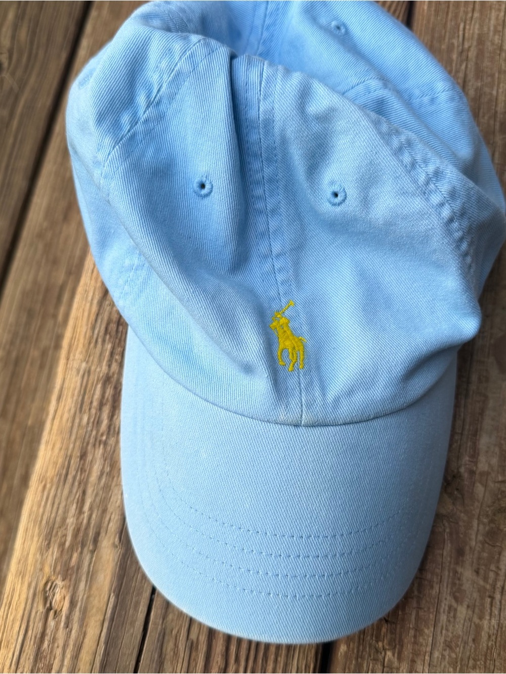 Polo Ralph Lauren Light Blue Chino Baseball Cap Hat Yellow Pony Leather Strap